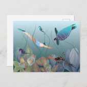 Vrouwen zwemmen onderwater met schildpad briefkaart (Voorkant / Achterkant)