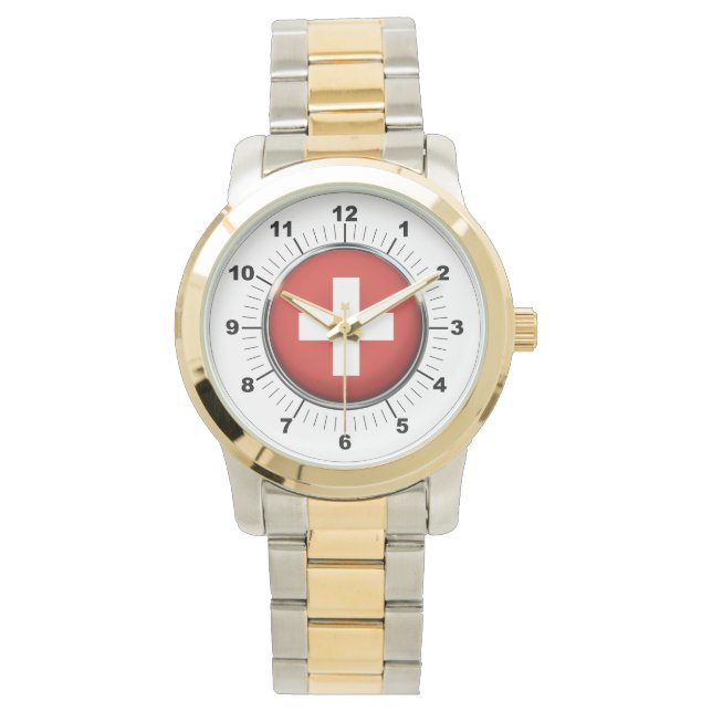 Vrouwen Zwitserland Vlag Oversized Two-Tone Horlog Horloge (Voorkant)