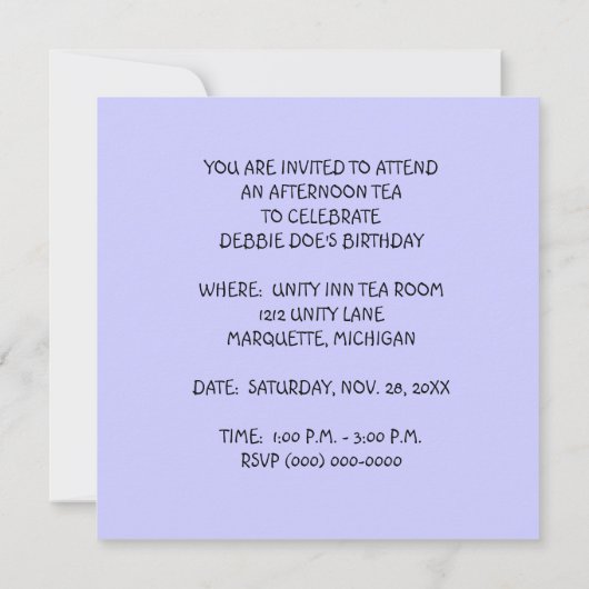 VROUWENBARE INVITATIE VAN DE GROTE VROUWENPARTIJ I KAART (Achterkant)