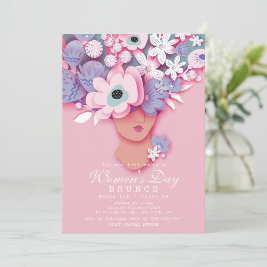 Vrouwendag Brunch Modern Girly Floral Kaart (Staand voorkant)