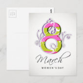 Vrouwendag met bloem nummer 8 briefkaart (Voorkant / Achterkant)