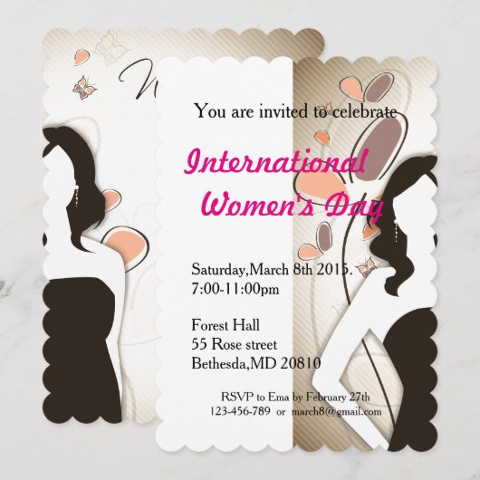 Vrouwendag met dame in zwarte jurk kaart (Voorkant / Achterkant)