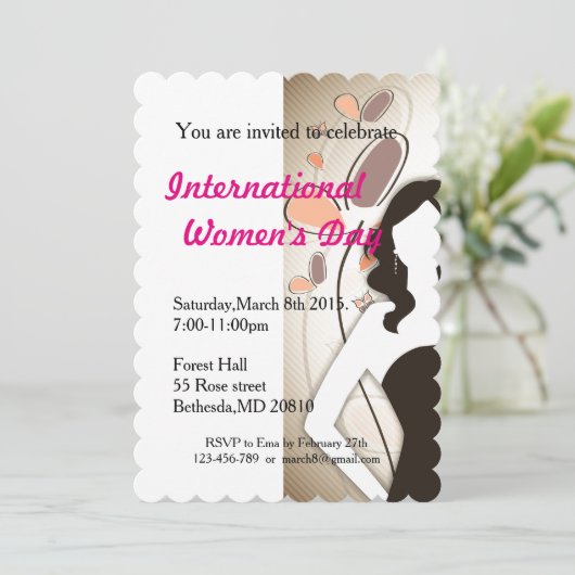 Vrouwendag met dame in zwarte jurk kaart (Staand voorkant)