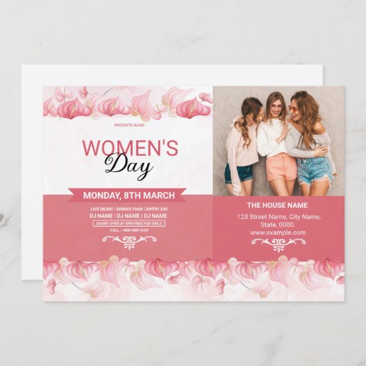 Vrouwendag Party Invitation Flyer Sjabloon Kaart (Voorkant / Achterkant)
