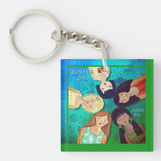 Vrouwendag portretteert Aqua Square Sleutelhanger (Voorkant)