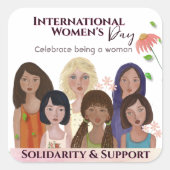 Vrouwendag portretten vieren vierkante sticker (Voorkant)