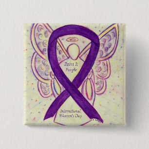 Vrouwendag schildert het Paarse Ribbon Angel Art P Vierkante Button 5,1 Cm
