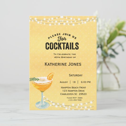 Vrouwengeel 40e verjaardag Cocktail Party Kaart (Staand voorkant)