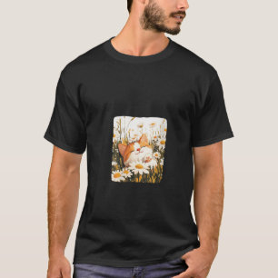 Vrouwengelukkig kattengezicht in madeliefjesweide t-shirt