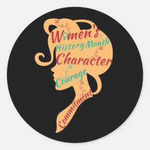VROUWENGESCHIEDENISMAAND KARAKTER MOED TOEWIJDING RONDE STICKER