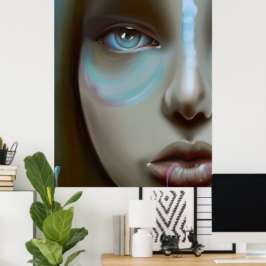 Vrouwengezicht | AI-gegenereerde illustraties Poster (Thuiskantoor)