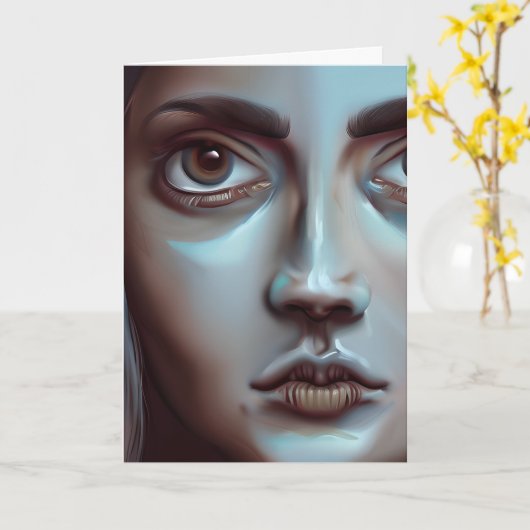 Vrouwengezicht | AI-gegenereerde kunst Kaart (Gele Bloem)