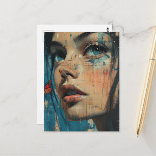Vrouwengezicht Grunge Schilderij Briefkaart