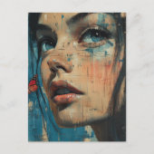 Vrouwengezicht Grunge Schilderij Briefkaart (Voorkant)