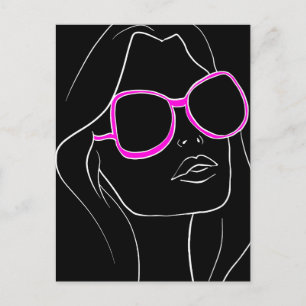 Vrouwengezicht in roze zonnebril Zwart Retro Briefkaart