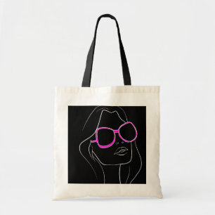 Vrouwengezicht in roze zonnebril Zwart Retro Tote Bag