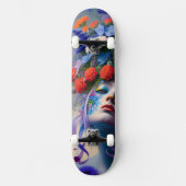 Vrouwengezicht met bloemen in het haar persoonlijk skateboard (Voorkant)