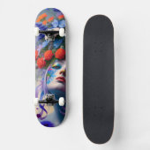 Vrouwengezicht met bloemen in het haar persoonlijk skateboard (Voorkant)