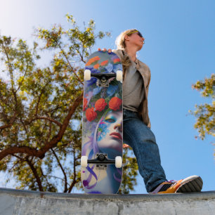 Vrouwengezicht met bloemen in het haar persoonlijk skateboard