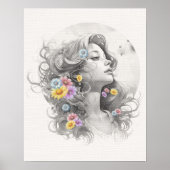 Vrouwengezicht Met Bloemen Textureel Effect Poster (Voorkant)