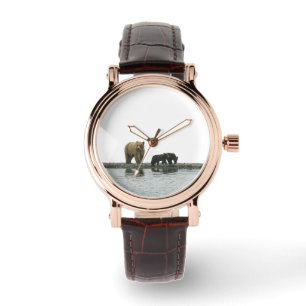 Vrouwenhorloge met grizzly beer & cubs horloge
