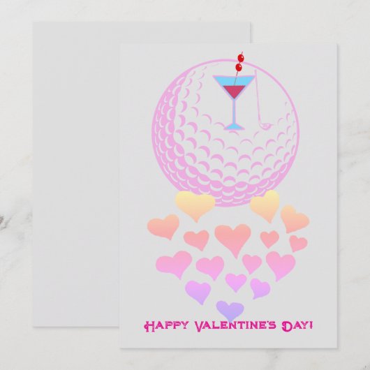 Vrouwenkaart voor Valentijnsdag voor golfer - Roze Feestdagenkaart (Voorkant / Achterkant)