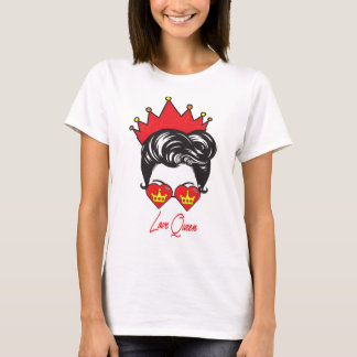 vrouwenkop schattige rode kroon en rode liefde t-shirt