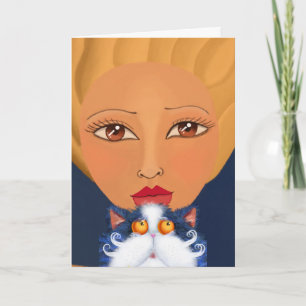 VROUWENMEISJE MET KAT-ART-WENSKAARTEN KAART