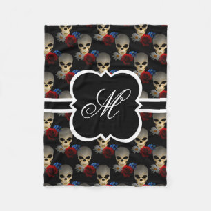 Vrouwenmonogram Teen Tween Girls Flower Skull Fleece Deken