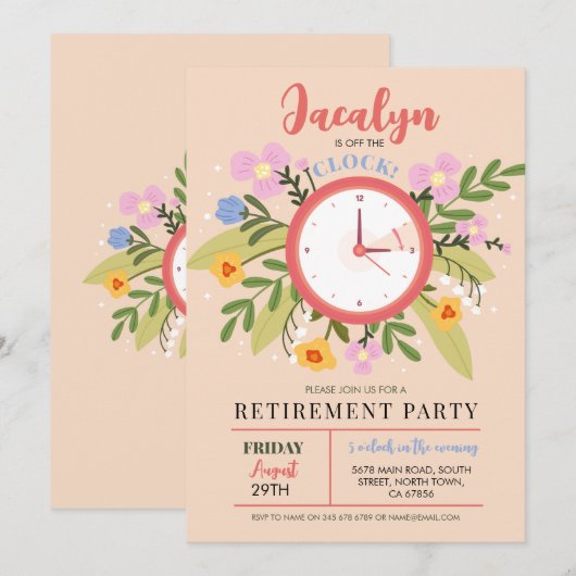 Vrouwenpensioen Off The Clock Bloemige Feest  Kaart (Voorkant / Achterkant)