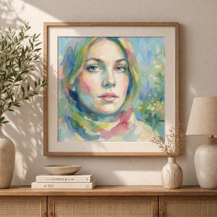Vrouwenportret in zachte aquarelstijl poster
