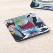  vrouwenportret met Abstracte achtergrond Bier Onderzetter (Linkerzijde)