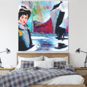  vrouwenportret met Abstracte achtergrond Canvas Afdruk (Insitu (Slaapkamer))