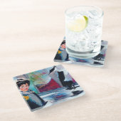 vrouwenportret met Abstracte achtergrond Glazen Onderzetter (Schuin)