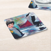  vrouwenportret met Abstracte achtergrond Kartonnen Onderzetters (Schuin)