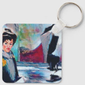  vrouwenportret met Abstracte achtergrond Sleutelhanger (Achterkant)