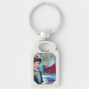  vrouwenportret met Abstracte achtergrond Sleutelhanger