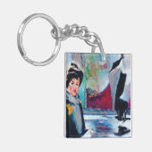 vrouwenportret met Abstracte achtergrond Sleutelhanger (Voorkant Links)