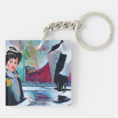 vrouwenportret met Abstracte achtergrond Sleutelhanger (Achterkant)