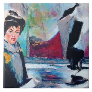  vrouwenportret met Abstracte achtergrond Tegeltje
