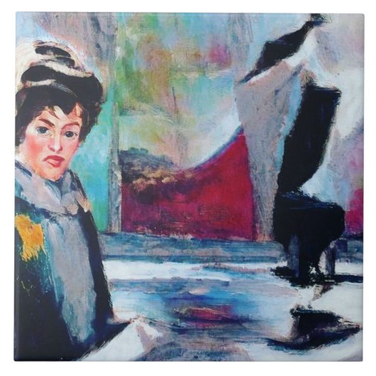  vrouwenportret met Abstracte achtergrond Tegeltje (Voorkant)