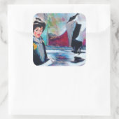  vrouwenportret met Abstracte achtergrond Vierkante Sticker (Tas)