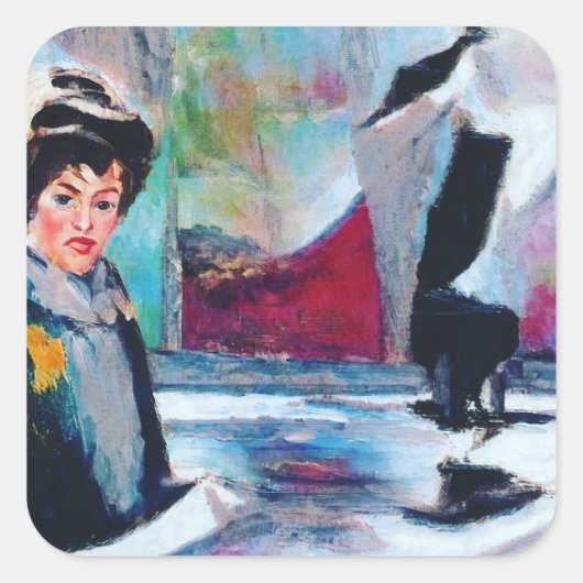  vrouwenportret met Abstracte achtergrond Vierkante Sticker (Voorkant)