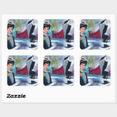  vrouwenportret met Abstracte achtergrond Vierkante Sticker (Vel)