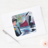  vrouwenportret met Abstracte achtergrond Vierkante Sticker (Envelop)