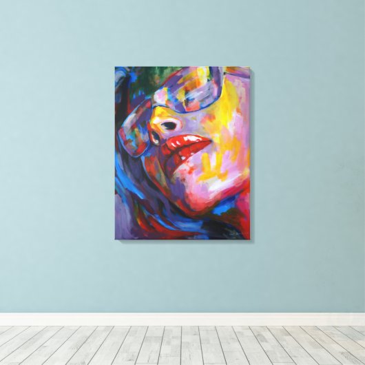 vrouwenportret met glas canvas afdruk (Insitu (Houten vloer))