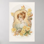 Vrouwenportret omgeven met gele rozen poster (Voorkant)