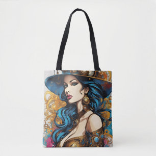 Vrouwenportret, steampunk-stijl tote bag