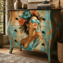 Vrouwenportret Turquoise Bloemrijke Glamour
