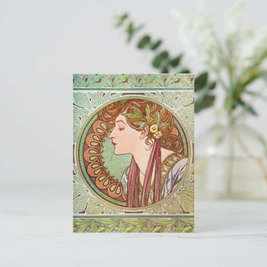 Vrouwenprofiel Alphonse Mucha Briefkaart (Staand voorkant)